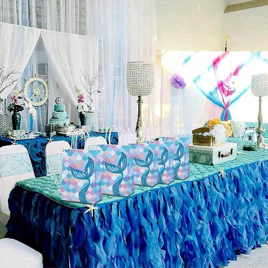 10 Pack Meerjungfrau Papiertüten, Geschenktüten, Geburtstagsparty, Meerjungfrau Party Tüten mit Griffen, Geburtstag, Weihnachten, Geschenkverpackung, Hochzeitsparty Gastgeschenktüten, kleine Geschenkpapier Tüten mit Griffen, bunte Papiertüten, Geschenktüten Party Tüten für Party, Geburtstag, Weihnachten