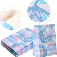 10 Pack Meerjungfrau Papiertüten, Geschenktüten, Geburtstagsparty, Meerjungfrau Party Tüten mit Griffen, Geburtstag, Weihnachten, Geschenkverpackung, Hochzeitsparty Gastgeschenktüten, kleine Geschenkpapier Tüten mit Griffen, bunte Papiertüten, Geschenktüten Party Tüten für Party, Geburtstag, Weihnachten