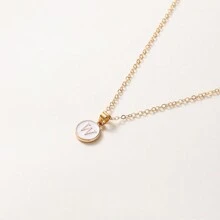 1pc Initial Letter A-Z Pendant Necklace, Gold Color Disc Charm Necklace, Suitable For Birthday, Mother's Day, Valentine's Day, Daily Wear Valentines,Mom,Mother,Mother's Day,Gift