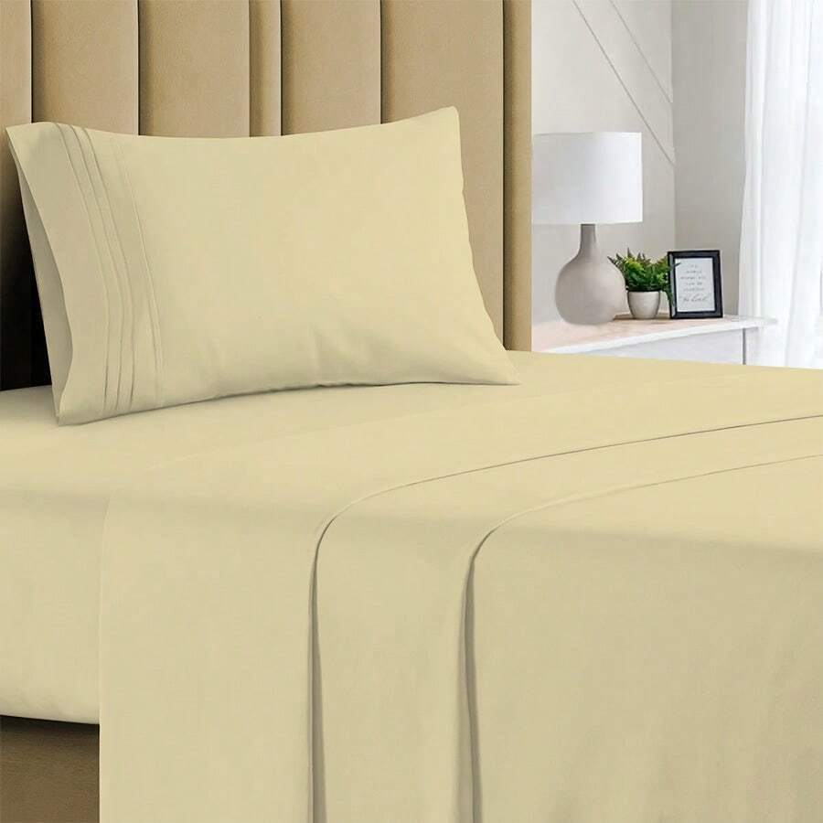 Luxurious Ultra Soft 3-Piece Bamboo Fiber Bed Sheet Set With Deep Pockets - Twin - Cream - View 1