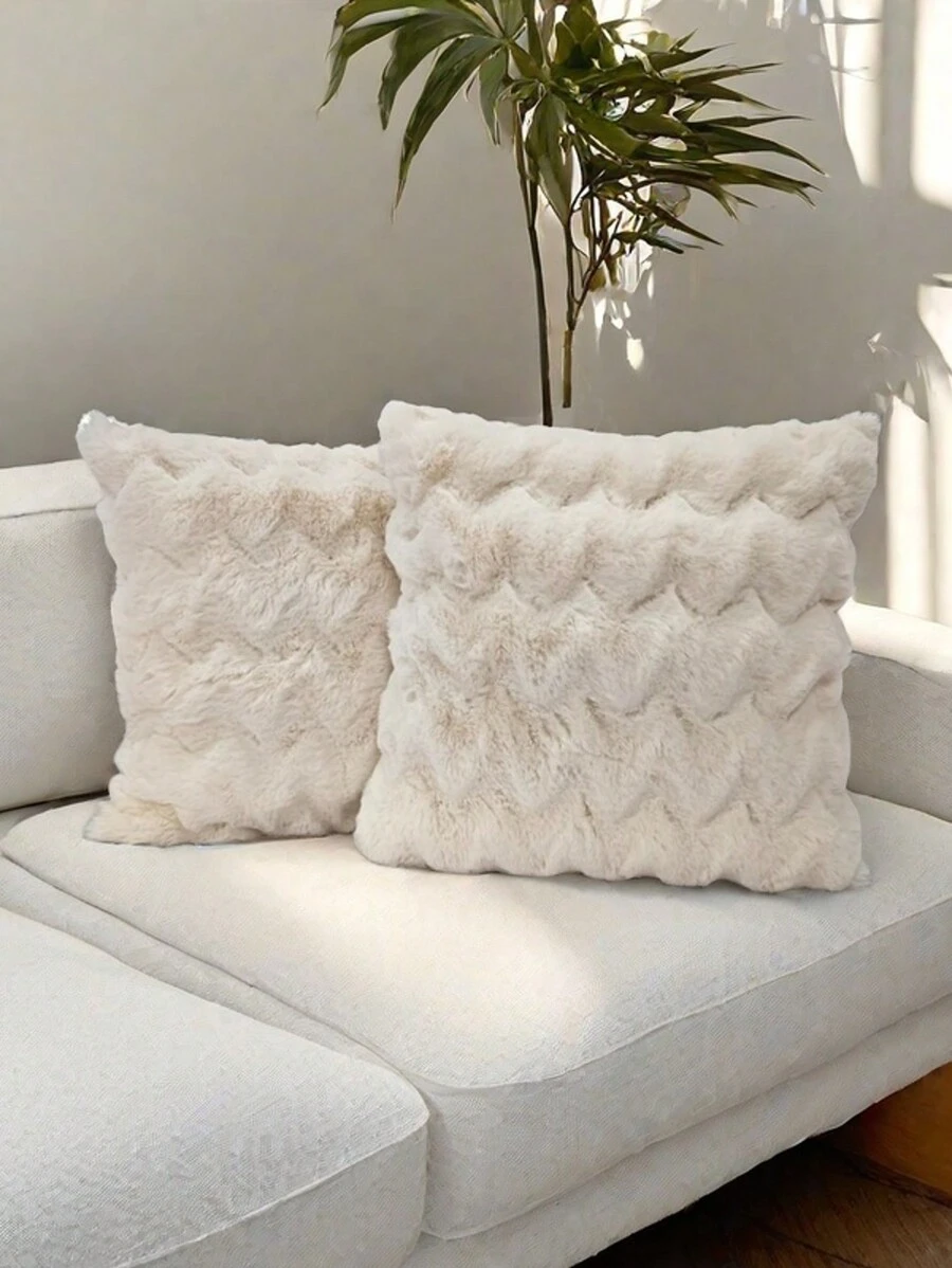 1pc Farmhouse Style Wavy Luxurious Plush Throw Pillow Cover, Suitable For Home Sofa Decoration, Super Soft Faux Fur Cushion Cover