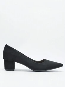 Wide Fit Women High Heel Pumps, Pointed Toe Faux Suede Simple Style Black Office Work Shoes, Spring