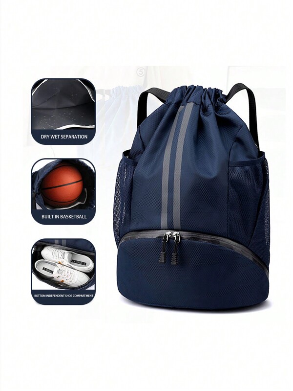 Basketball/Swimming Bag With Wet & Dry Separation, Women Sports Backpack Drawstring Closure, Unisex Training Gym Bag