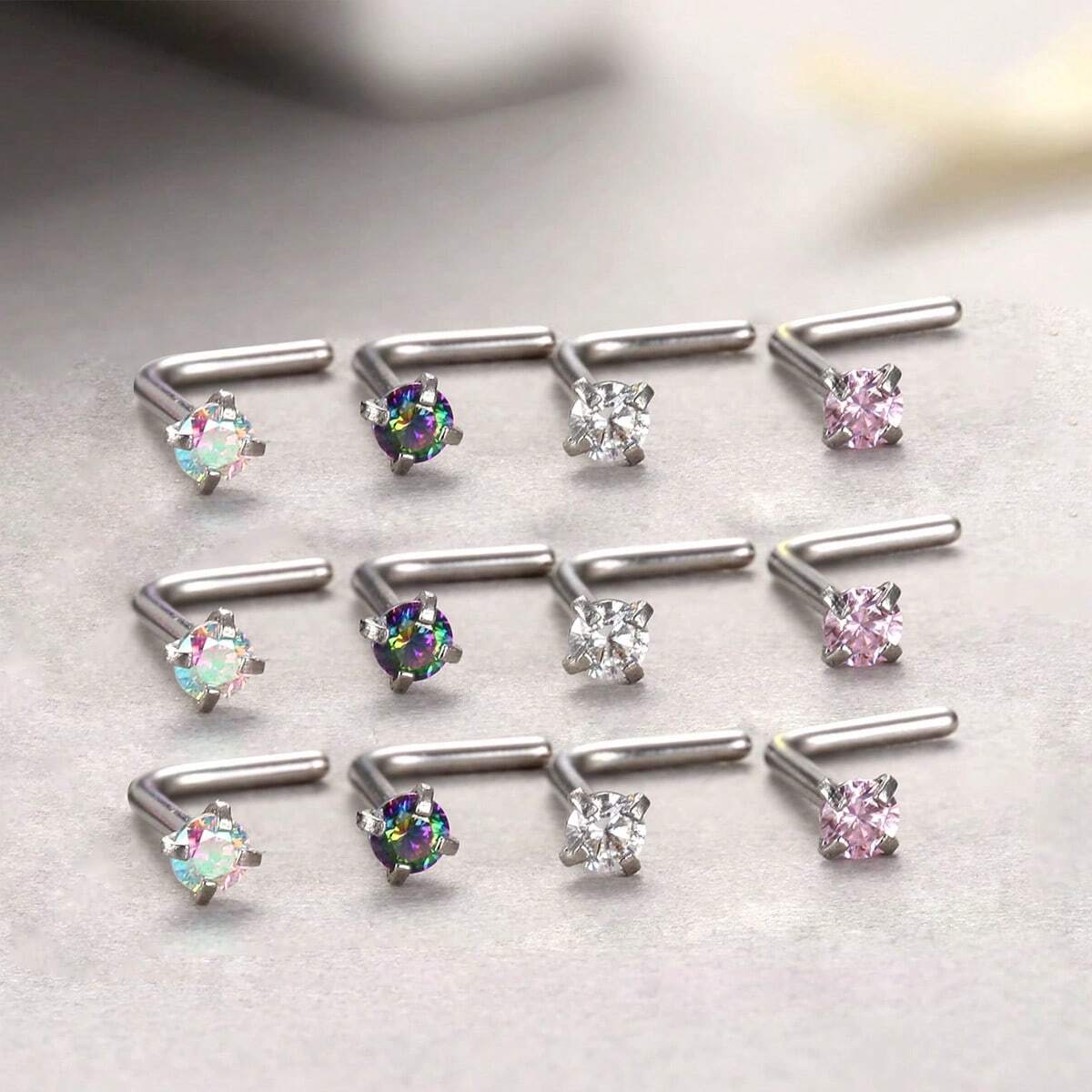 20G Rose Gold Corkscrew Nose Rings For Women CZ Nose Rings Briana