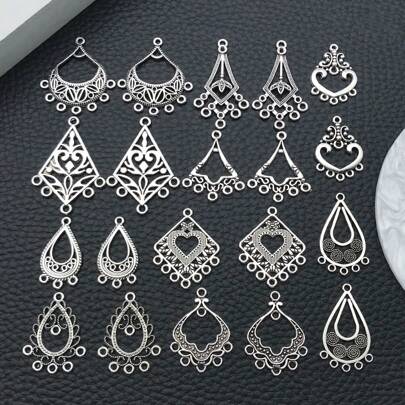 20/60pcs Mix Vintage Hoop Earring Charms Collection Bohemian Style Antique Silver Tone Filigree Chandelier Connector Metal Pendant Craft Supplies Findings For Earrings Handmade