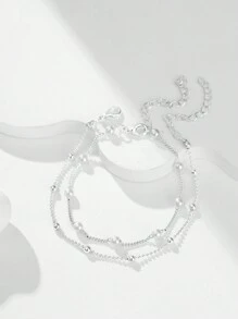 Nooxian 2 件银首饰套装时尚简约仿珍珠手链套装独特奢华女士多层手链珠宝礼物（珠子数量随机）