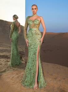 Faeriesty Hochwertig glamouröse asymmetrische Ausschnitt Meerjungfrau Saum Perlen Abendkleider & Abendroben