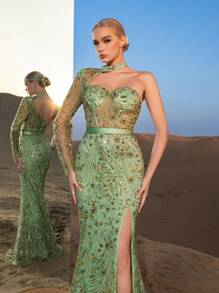 Faeriesty Hochwertig glamouröse asymmetrische Ausschnitt Meerjungfrau Saum Perlen Abendkleider & Abendroben