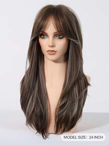 Brown & Golden Highlights Long Straight Wig, Natural Layered, Suitable For Daily Wear, Parties, Cosplay, Etc. (Please Note Proper Wearing And Maintenance) - Brown Highlight - View 2