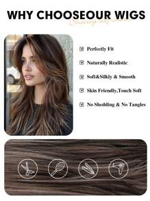 Brown & Golden Highlights Long Straight Wig, Natural Layered, Suitable For Daily Wear, Parties, Cosplay, Etc. (Please Note Proper Wearing And Maintenance) - Brown Highlight - View 7