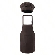 1 Set Children's Skin-Friendly Apron And Chef Hat, Pockets For Cooking, Baking, Drawing, Training, Adjustable Neck Strap, Elastic Hat, Ages 3-14