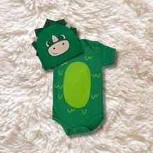 Dinosaur Themed Baby Bodysuit 2 Piece Kit Bodysuit + Hat - 綠色 - 查看 2