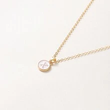 1pc Initial Letter A-Z Pendant Necklace, Gold Color Disc Charm Necklace, Suitable For Birthday, Mother's Day, Valentine's Day, Daily Wear Valentines,Mom,Mother,Mother's Day,Gift