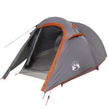 2 Person Waterproof Tunnel Camping Tent With Grey And Orange Design