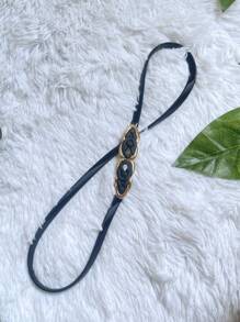 Women Embellished Dress Accessories Elastic Buckle Thin Waist Chain Belt - 黑色 - 查看 2