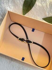 Women Embellished Dress Accessories Elastic Buckle Thin Waist Chain Belt - 黑色 - 查看 1