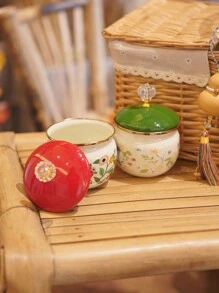 1pc Multi-Color Enamel Jar With Lid, Household Kitchen Storage Container For Spices, Sugar, Seasonings. Living Room Storage For Coffee Beans, Tea Leaves, Herbal Tea. Luxury Gift Jar For Elders And Relatives. - Multicolor - View 6