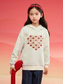 Balabala Girls' Hooded Long Sleeve Sweatshirt, 2025 New Year Red Top - Beige - View 1