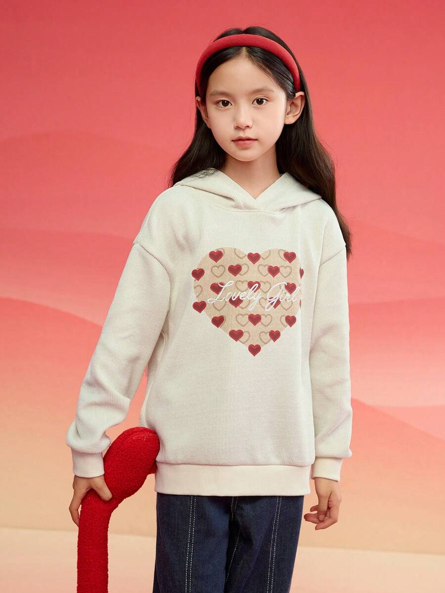 Balabala Girls' Hooded Long Sleeve Sweatshirt, 2025 New Year Red Top - Beige - View 1