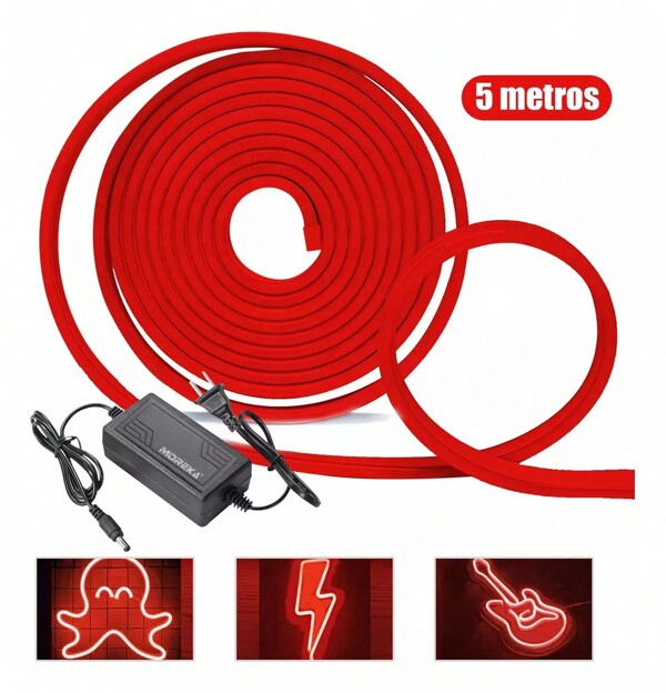 MOREKA Tira de Neón Flex Led luz Decorativa 5 Metros 110V Contra Agua Ip67 Impermeable Cortable 120 LED Color Blanco frío