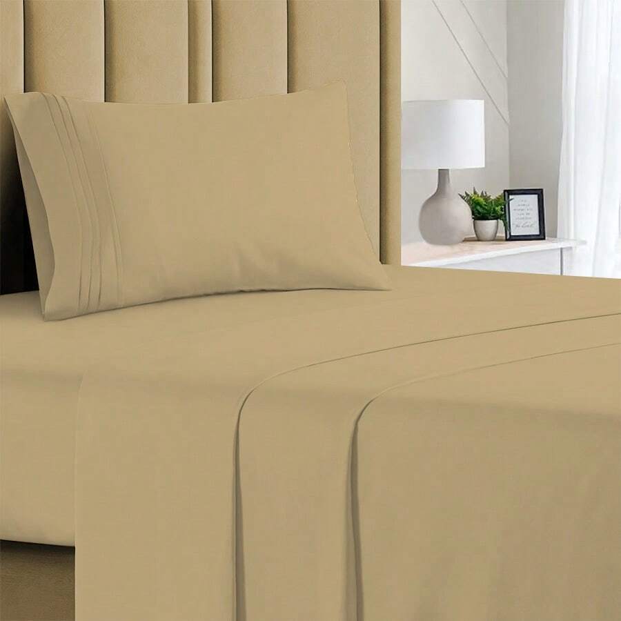 Luxurious Ultra Soft 3-Piece Bamboo Fiber Bed Sheet Set With Deep Pockets - Twin - Khaki - View 1