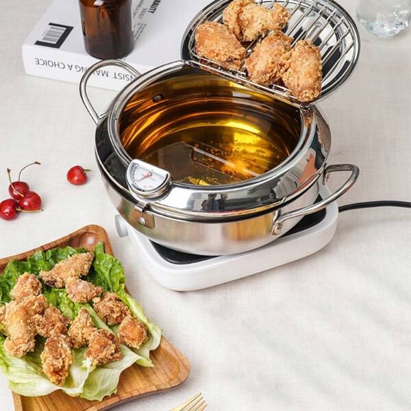 1pc Tempura Frying Pot Stainless Steel Frying Pot Home Temperature Controlled Frying Pot With Filter Frying Pot Other Barbecue Tools