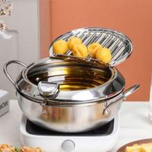 1 Stück Tempurapfanne aus Edelstahl, temperaturgesteuerter Frittiertopf mit Filter für Zuhause, Frittierpfanne und andere Grillwerkzeuge