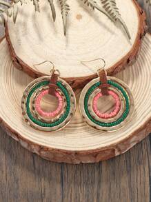 1 对波西米亚风 4 环橙红色和金色合金耳环 - 彩色 - 查看 5