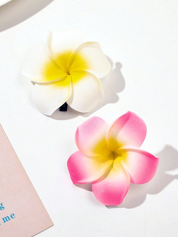 2 piezas Clips para el cabello de Plumeria simulada y colorida, nuevo accesorio para el cabello de playa DIY, clips para el cabello de mujer, adecuados para uso diario, casual, vacaciones en la playa y como props para sesiones de fotos, pinzas para el cabello, pasadores para el cabello