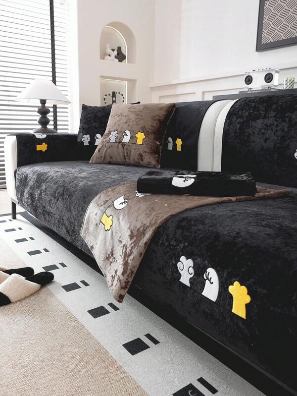 1pc Almofada de sofá de cor sólida para animais de estimação com estilo, antiderrapante, anti-riscos, decoração de casa, almofada de sofá universal para quatro estações