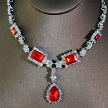 1 套奢华优雅女士珠宝套装，水晶嵌入式耳环和项链 3 件，适合新娘婚礼、宴会、派对佩戴