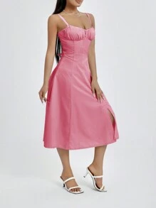 Women Summer Dress Solid Color Sleeveless Bandage Party A-Line Dress For Cocktail Nightclub Beach - Hồng - Xem 10