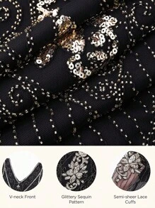 BABEYOND 1920s Art Deco Fringed Sequin Dress Roaring 20s Flapper Fancy Dress - Vàng - Xem 3