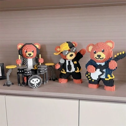 7000 stuks teddybeer bouwstenen gitaarband drummer feestbeer bouwstenen speelgoed - geschikt voor feestbenodigdheden - verjaardagscadeaus - vakantiecadeaus - creatieve decoratieve handgemaakte doe-het-zelf puzzelblokken