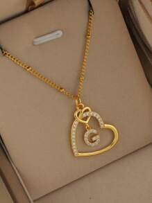 2025 Valentine's Day Heart Charm Necklace, 26 English Letter Necklace With Zirconia, Versatile Heart-Shaped Pendant Necklace For Women, Stainless Steel Jewelry Valentines