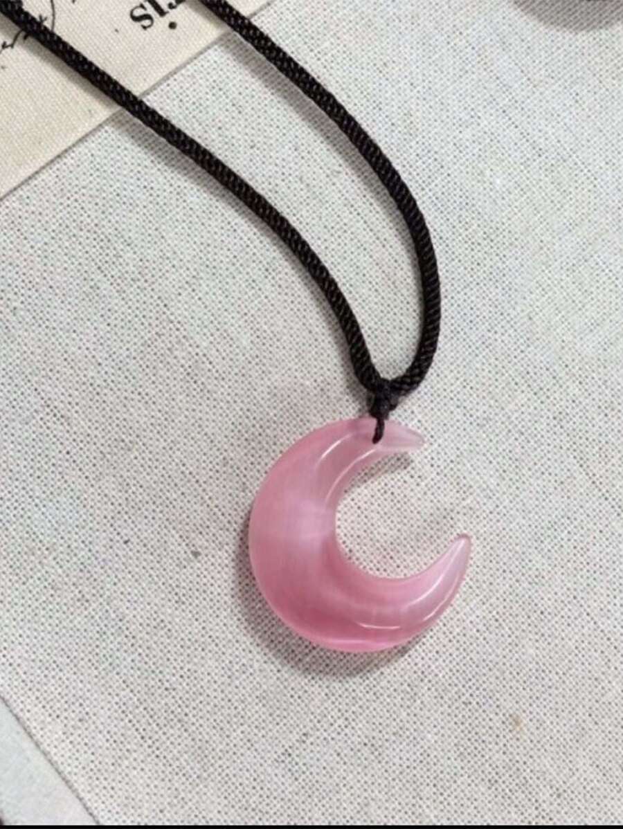 1 Stück Mondlicht Zen Sichel Mond Anhänger Halskette, Mondstein, einzigartiges Paar Accessoire, Choker Halskette