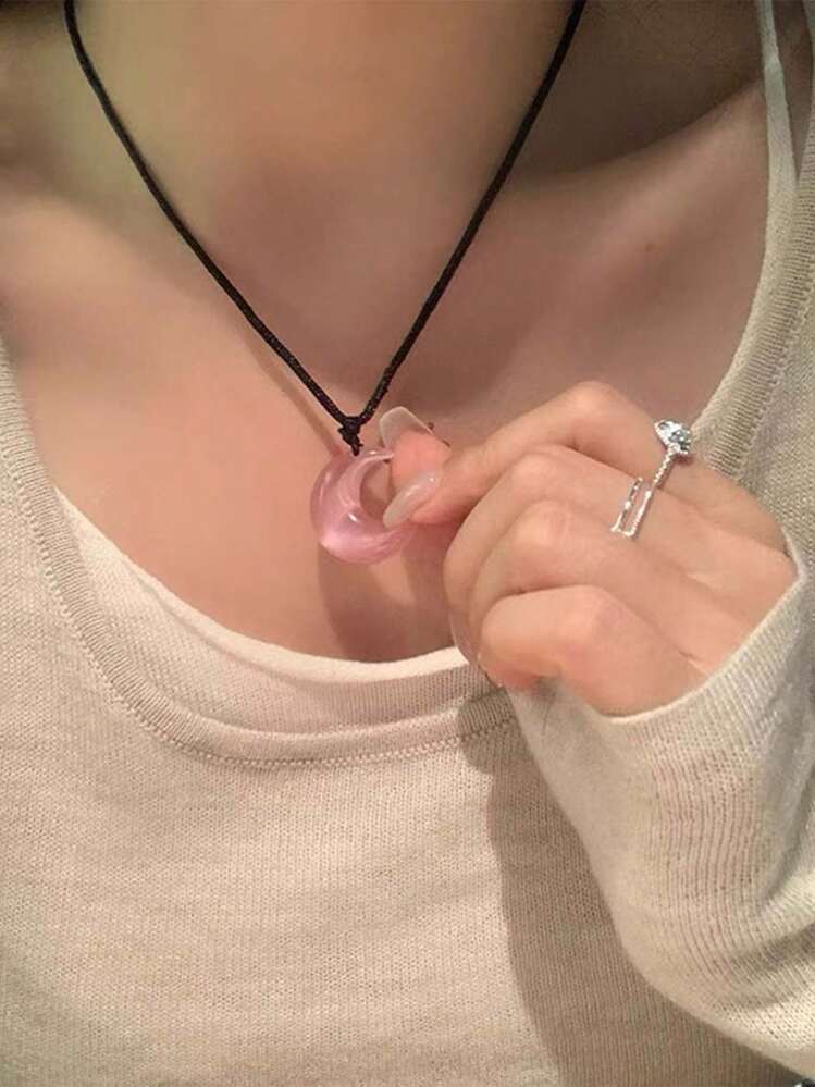 1pc Moonlight Zen Crescent Moon Pendant Necklace, Moonstone, Unique Couple Accessories, Choker Necklace - Multicolor - View 2