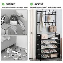 3 In 1 Hallway Coat Rack Shoe Storage 5 Tiers Metal Stand 8 Hooks Shelves 80Cm Widen Metal W/ 8 REMOVABLE HOOKS
