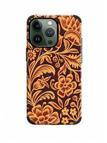 قطعة واحدة حالة هاتف مطبوع بتصميم زهري باروك ، تصميم زهري عتيق ، غلاف ناعم مضاد للصدمات والسقوط ، متوافق مع هواتف أيفون 11 12 13 14 15 16 برو ماكس ، مصنوع من مادة TPU بطباعة ألوان أشعة فوق البنفسجية بمظهر جلدي