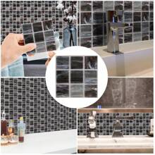 90PCS Kitchen Wall Tile Stickers Waterproof Self-Adhesive WaterproofBathroom Stickers Matte 10*10cm - Grey and Black - View 1