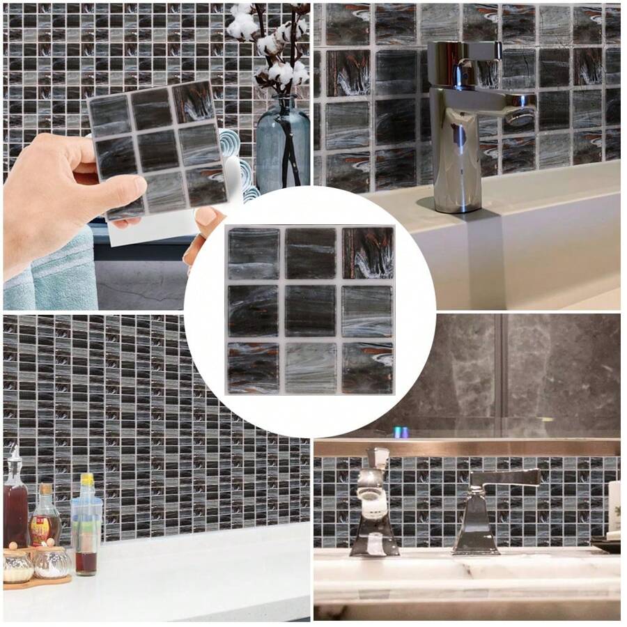90PCS Kitchen Wall Tile Stickers Waterproof Self-Adhesive WaterproofBathroom Stickers Matte 10*10cm - Grey and Black - View 1