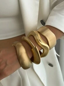 1 chiếc Vòng tay kim loại dày mạ vàng và bạc thời trang dành cho nữ, trang sức to bản phong cách Punk tối giản cổ điển, vòng tay mở lò xo, thích hợp để đi làm hàng ngày, tiệc tùng, làm quà tặng lễ hội, quà tặng trang sức du lịch giải trí - Vàng - Xem 3