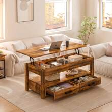 Lift Top Coffee Table With 2 Drawers,Wooden Convertible Coffee Table With Storage For Living Room,Center Table,Brown,42"
