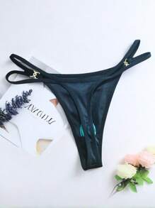 AB. 性感内衣女士时尚网红风搭扣丁字裤条纹柔软舒适内裤底部口袋设计可放置玩具T恤 - 黑色 - 查看 3