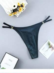 AB. 性感内衣女士时尚网红风搭扣丁字裤条纹柔软舒适内裤底部口袋设计可放置玩具T恤 - 黑色 - 查看 2