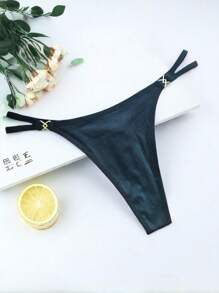 AB. 性感内衣女士时尚网红风搭扣丁字裤条纹柔软舒适内裤底部口袋设计可放置玩具T恤 - 黑色 - 查看 6