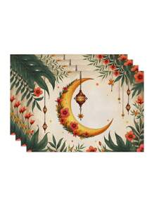 1 件/4 件/6 件春季斋月装饰餐垫，亚麻花月星灯笼斋月烛台可洗餐垫，适用于家庭、餐厅、餐桌装饰、家居装饰 - 彩色 - 查看 21