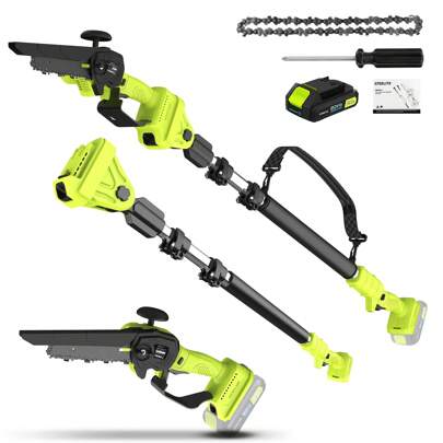  Deli 2-In-1 Cordless Pole Saw With Replacement Chain, 6" Electric Chainsaw, 13 FT Max Reach For Tree Trimming, 21V 2.0 Ah Battery Powered Brushless Pole Chainsaw, 5.29 Lbs Lightweight