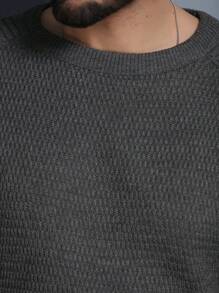 Men's Knitted Sweater Coat Sweater Cold Weather Round Neck Long Sleeve Wool Blouse - 深灰色 - 查看 3
