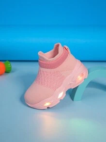 New Kids Soft & Breathable Mesh Casual Sneakers, Lightweight Lace-Up Outdoor Sports Shoes With Non-Slip Sole And LED Lights